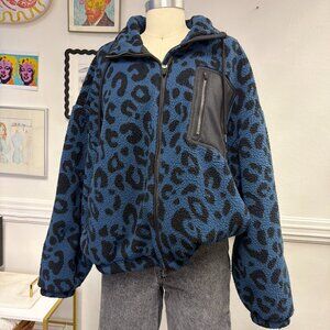 Sweaty Betty Animal Print Cozy Fleece Teddy Jacket Maximalism Outerwear Size XL